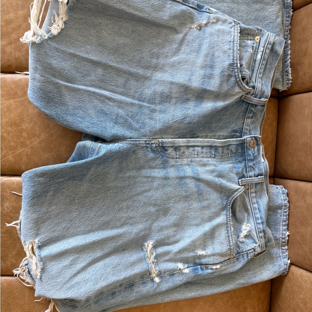 Light Blue Distressed Denim Shorts